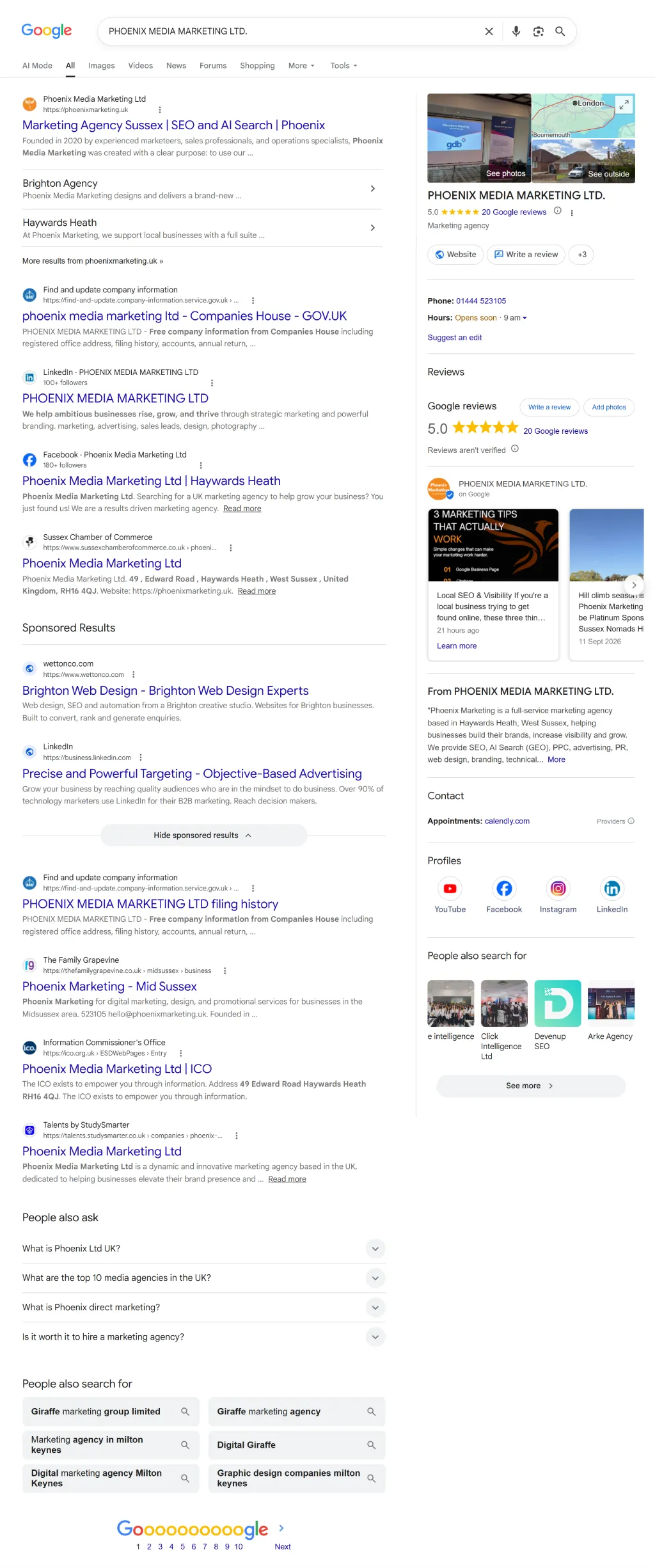 Phoenix Marketing - Google Search Results showing Business Profil